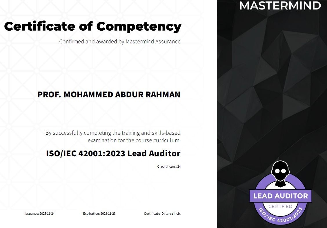 ISO/IEC 42001:2023 Lead Auditor Certificate