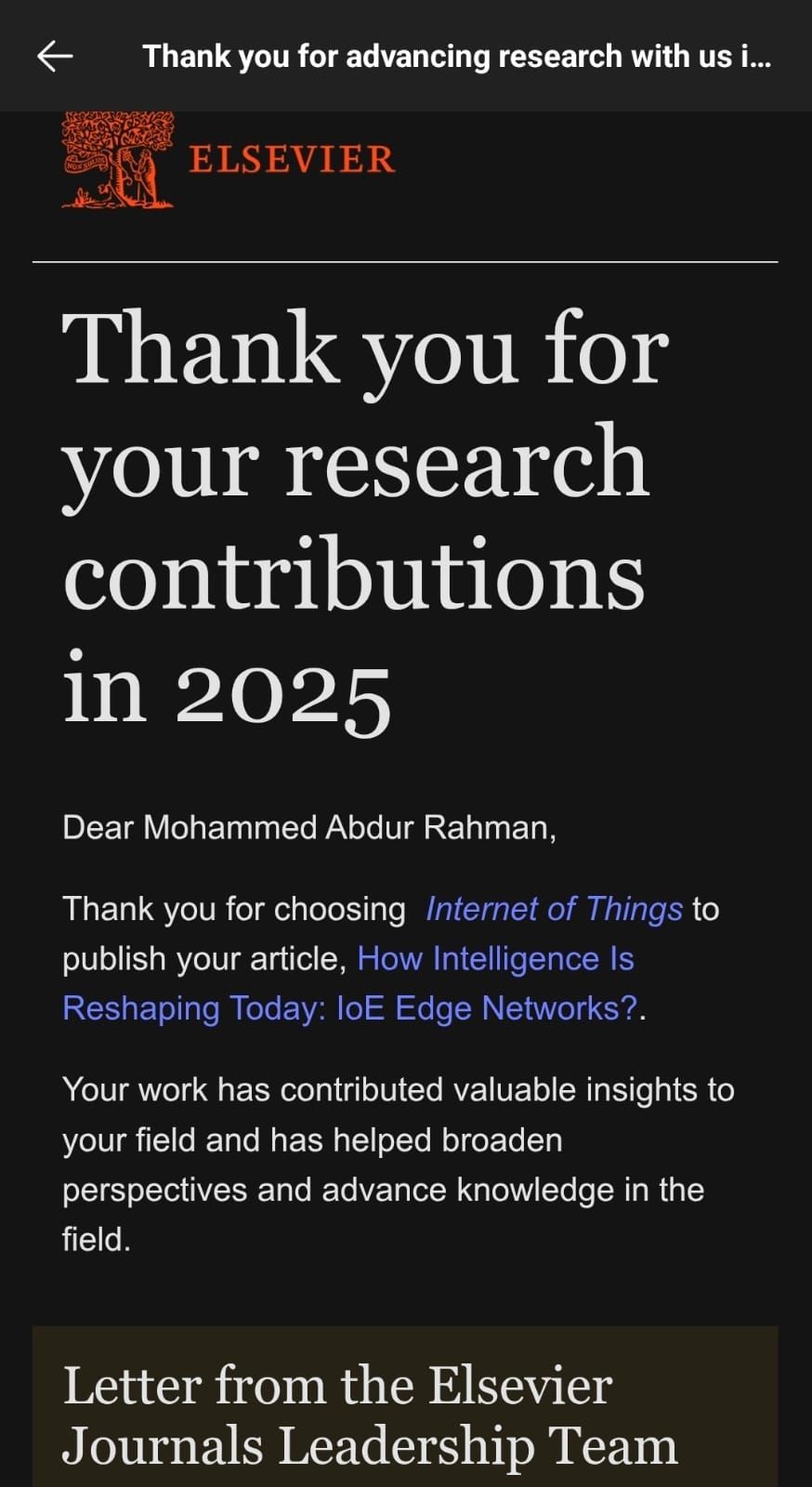 Elsevier Recognition