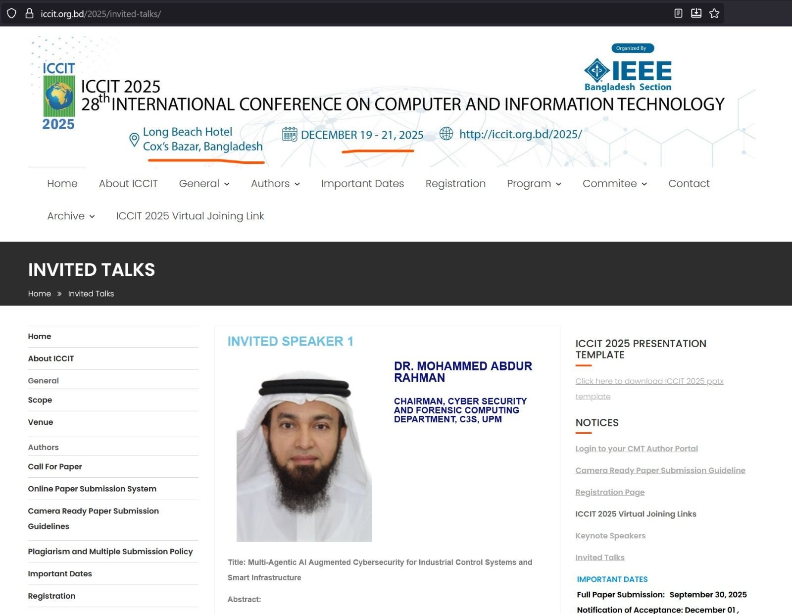 IEEE ICCIT 2025 Invited Speaker
