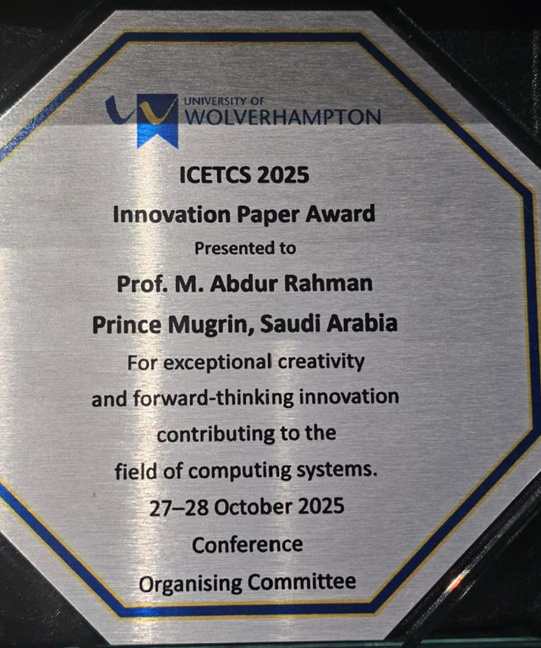 Innovation Paper Award at ICETCS 2025, Wolverhampton — Recognising AI & Cybersecurity Research