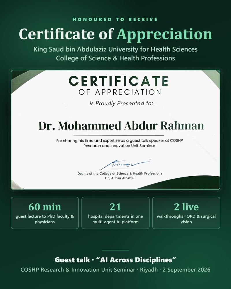 Certificate of Appreciation — KSAU-HS College of Science & Health Professions